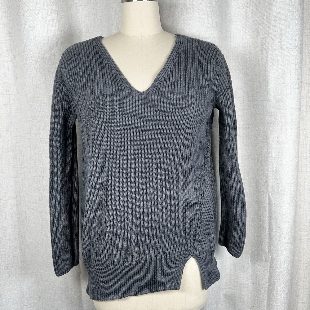 Pact Organic Cotton Sweater Charcoal Grey Ribbed Casual Women's Small Side‎ Slit